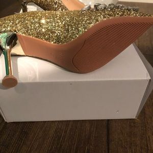 Rhinestone Stiletto Gold Heels Sequins.